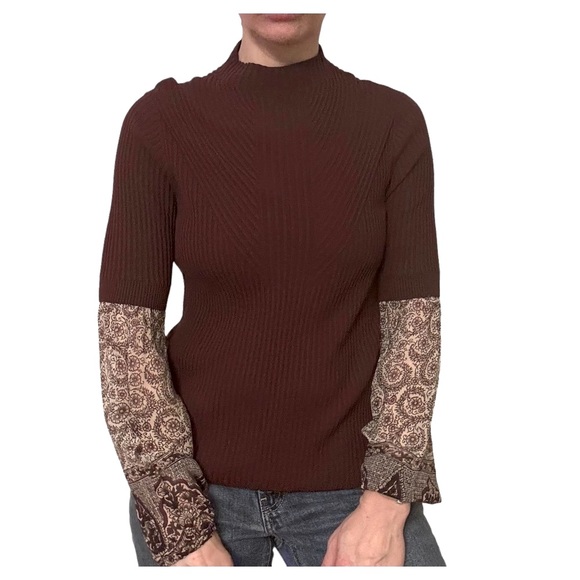 VERONICA BEARD MOON MIXED MEDIA RIBBED MOCK NECK SWEATER BLOUSE WOMEN SIZE M - Picture 2 of 14